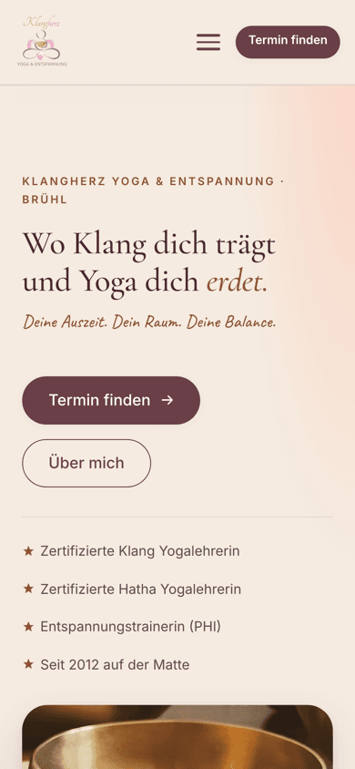 Website Klangherz Yoga, Mobile-Ansicht