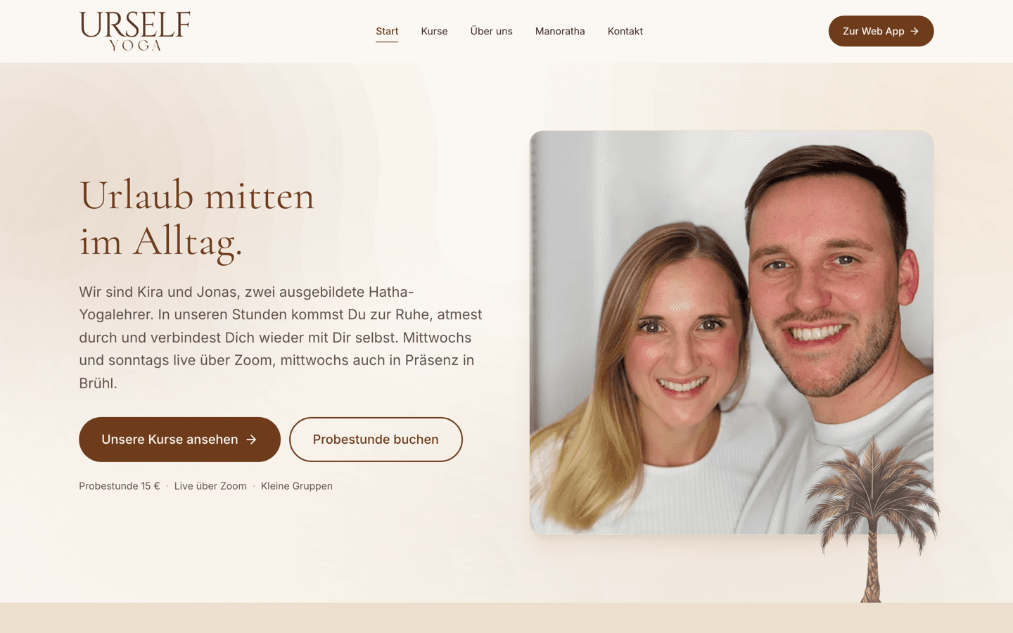 Website URSELF Yoga, Desktop-Ansicht
